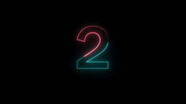 Glowing neon 6 to 0 number three with a gradient transition from red to cyan color isolated on a solid black background for digital countdown timer display