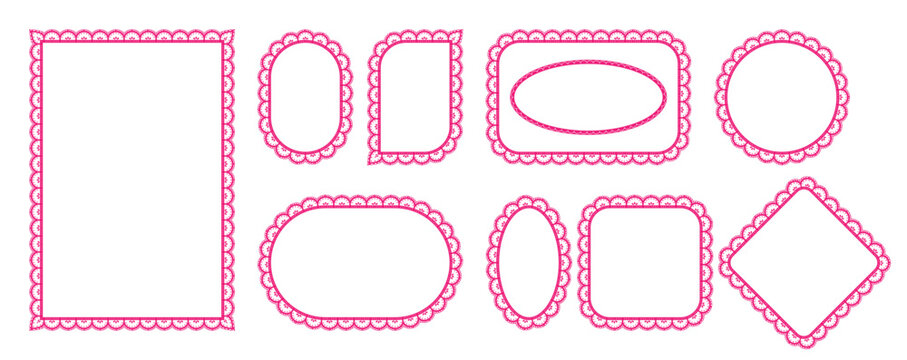 Set of pink lace frames in various shapes