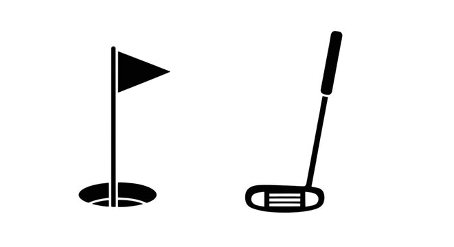 Vector illustration of golf flag and putter club icon set on a transparent background