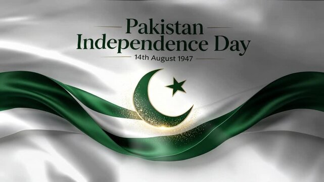 Pakistan Independence Day celebration featuring the national flag with crescent moon and star commemorating August 14 1947 for patriotic design use for commercial