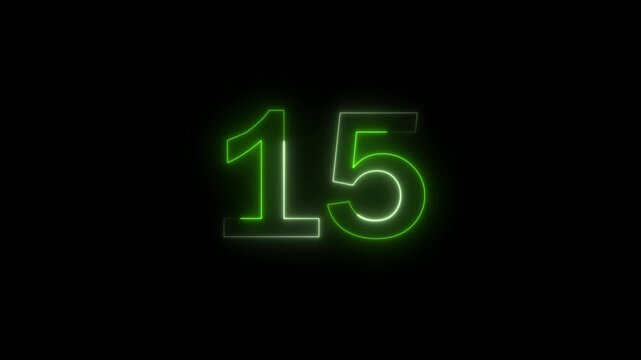Glowing neon green 20 to 0 number seventeen isolated on a solid black background with a thin light outline and a smooth digital appearance for count