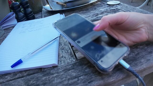 A hand scrolling mobile phone feed