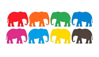 Fototapeta premium Colorful Elephant Vector Set in Flat Design Isolated on White Background