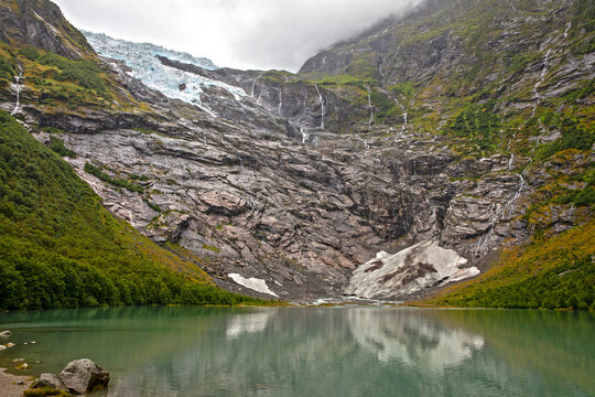 Briksdal Glacier and Glacial Lake in Jostedalsbreen National Park, Norway