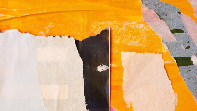 Posters old yellow  colorful ripped torn grunge backgrounds creased crumpled paper backdrop surface placard empty space for text	