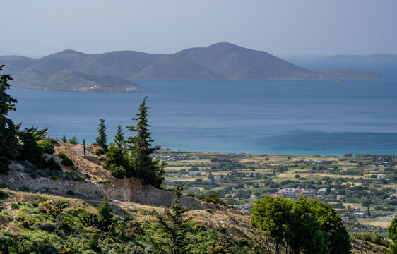 Kos, Greece, view from the northern slopes of Mt Dikeos to Pserimos island