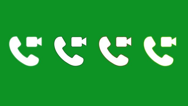 Animated white video call icons arranged in rows on chroma key green background.
