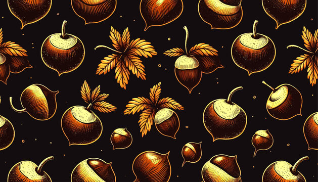 golden chestnut seamless vector background, chestnut pattern illustration wallpaper