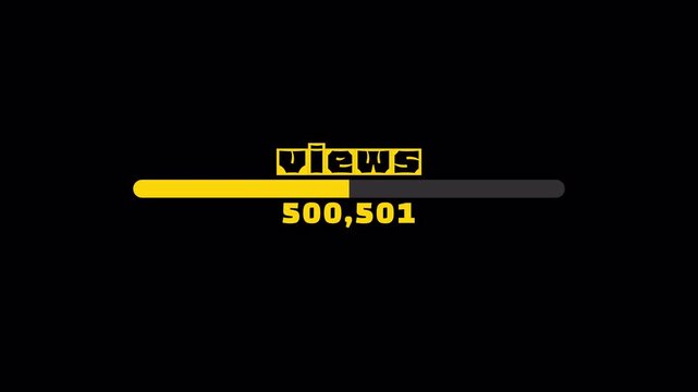 1 million views yellow progress bar animation with dynamic view counter display for audience growth.