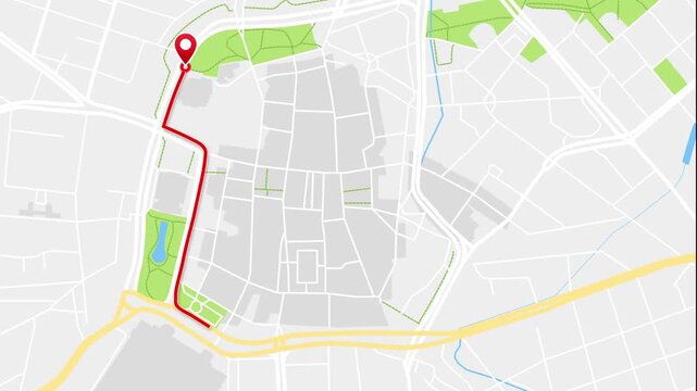 Animated GPS Route Map of Leipzig, Saxony, Germany &ndash; Red Path and Location Pins in 4K