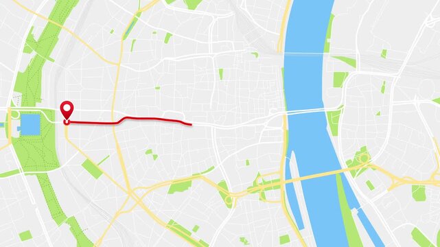 Animated GPS Route Map of Cologne (K&ouml;ln), North Rhine-Westphalia, Germany &ndash; Red Path and Location Pins in 4K