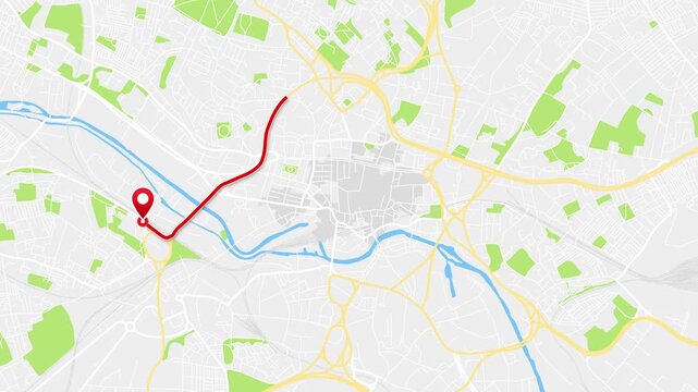 Animated GPS Route Map of Leeds, West Yorkshire, England, United Kingdom &ndash; Red Path and Location Pins in 4K