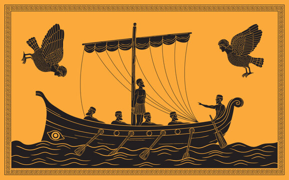 Vector illustration of Odysseus and Sirens