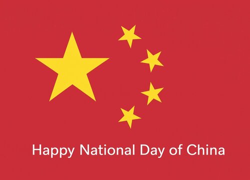 Red background with yellow stars and text celebrating the annual china national day holiday event