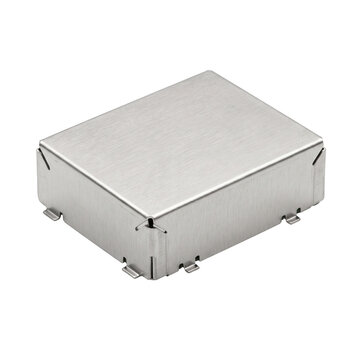 Metal electronic shielding cover. RF shield component for circuit board assembly.