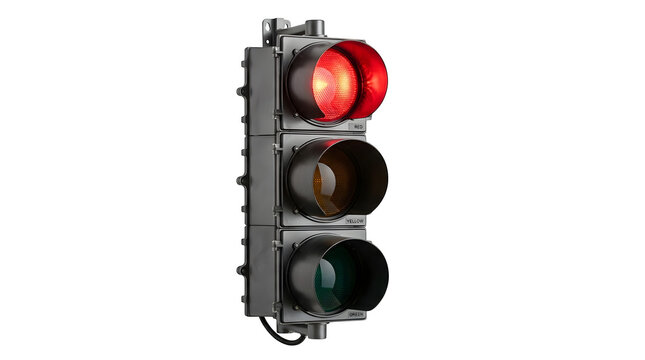 Traffic light with red light on isolated on transparent background