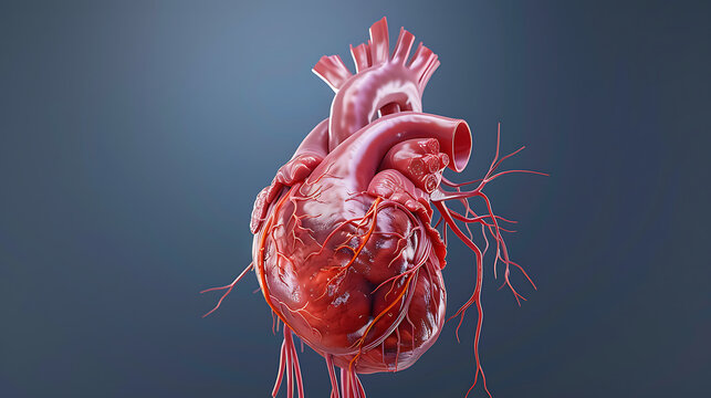 A 3D medical illustration of an aortic aneurysm. The aorta is shown in its anatomical position: the ascending aorta, aortic arch, descending thoracic aorta, and abdominal aorta.
