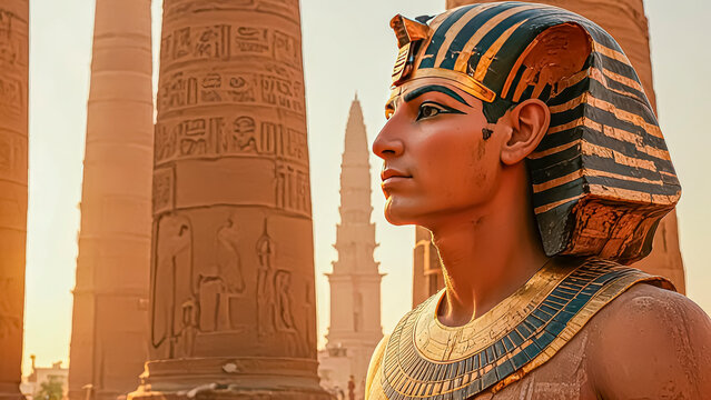 Portrait of the great Egyptian pharaoh in the temple of Thebes, Egypt.