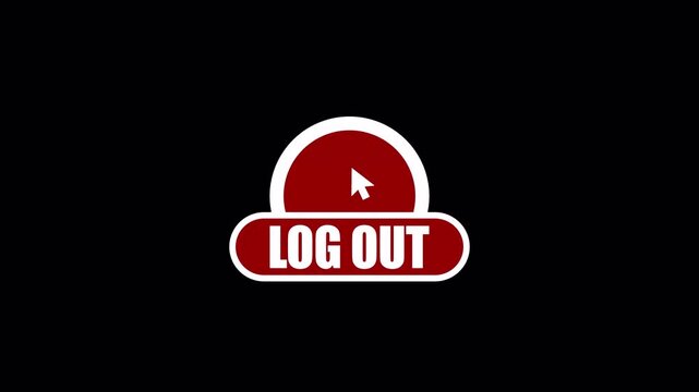 log out red badge animation with cursor click symbol for session termination.