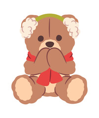 Obraz premium Teddy Bear Covering Mouth Winter Cartoon