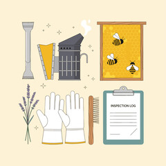 Obraz premium Beekeeping Hobby Toolkit Flat Lay Vector Illustration
