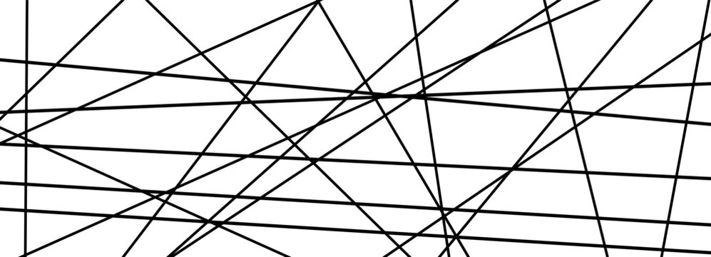 Geometric chaotic chaos with straight lines pattern and abstract stripe irregular. Messy random texture with line graphic grid and black diagonal design. Interior unusual geometric with vector.