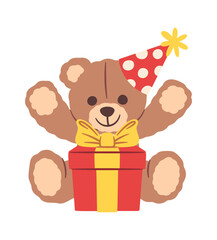 Fototapeta premium Teddy Bear Celebrating With Gift Box Cartoon