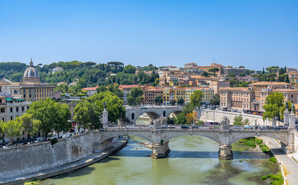 View of Rome, Tiber River, Vittorio Emanuele II and Prince Amedeo Savoia Aosta bridges