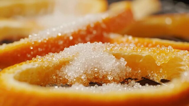 Citrus peel crystallization timelapse shows the process with orange slices over time
