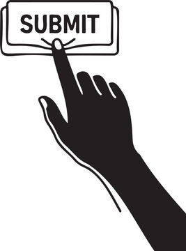 Hand Pressing Submit Button Sketch Black White Icon, Click Submit Button Hand Sketch Line Art Icon Design