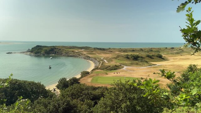 Samson Bay at Morfa Bychan Sandy Beach with Golf Course, Porthmadog, Gwynedd, North Wales, UK