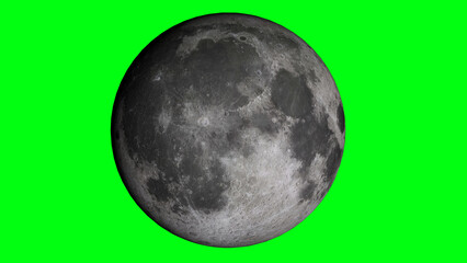 Highly detailed realistic full moon isolated on a green chroma key background. Perfect for compositing, VFX, video editing, motion graphics, educational projects, astronomy concepts © Serhii