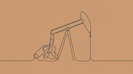 Obraz premium Minimalist oil pump jack line drawing. Continuous line art of a petroleum extraction rig.