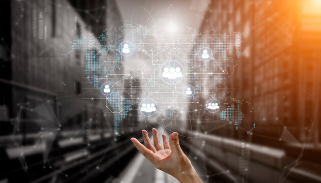 Digital Network Connectivity and Global Communication Concept with Hand Reaching for Data Visualization and Connection in Urban Environment. Entropy.