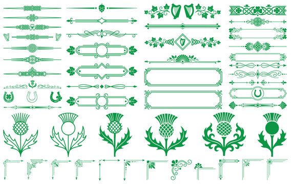 Scottish thistle and Celtic knot ornaments for Irish and Scottish design themes.