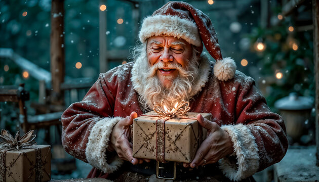 A cheerful and cunning Santa smiles charmingly and winks cheerfull. Christmas Eve, magic