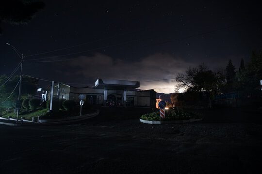 Abandoned City Streets at Night. Nobody at buildings.