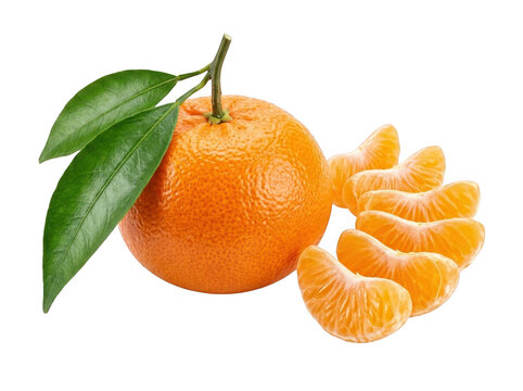 Fresh mandarin orange with peeled segments isolated on a transparent background fruit