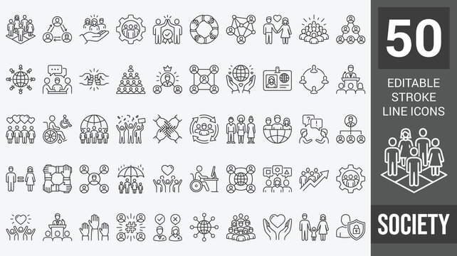 Society icon set. Editable line icons. Vector illustration.