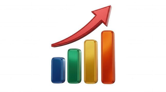 Business growth chart arrow and upward bars isolated on a transparent background