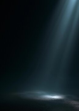 Dark and moody scene with a spotlight shining brightly in the center. the spotlight is casting a long shadow on the floor below, creating a dramatic and dramatic effect.