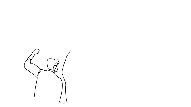 people together hands up group success celebration back behind view one line 2d video animation clip art