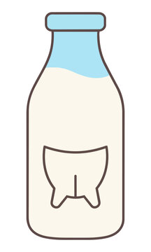 Minimalist monoline icon of a farm milk bottle with a cap on white background. Healthy dairy and nutrition concept