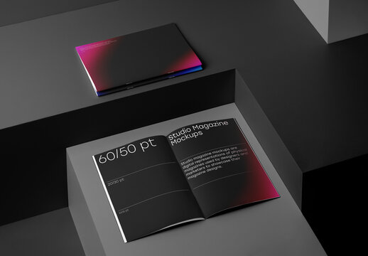 Magazine Lying on Cubes Mockups