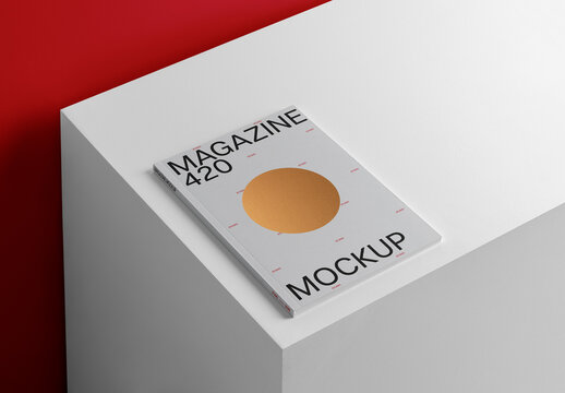 Magazine Lying on Cube Mockup