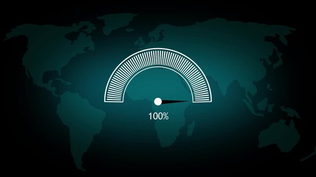 Meter dial animation scales monitor geographic data metrics up to seventy-four percent cleanly. International corporate communication overviews look professional using this.