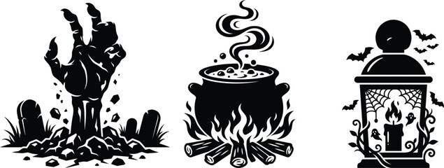 Halloween witch cauldron and magic lantern vector illustration © MD NAZRUL