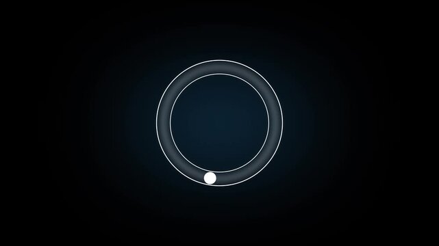 Glowing white ring with a small dot on a dark blue background circle light animation