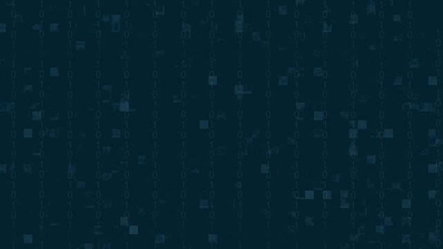 Dark Blue Background with Scattered Binary Code and Digital Glitches data technology animation