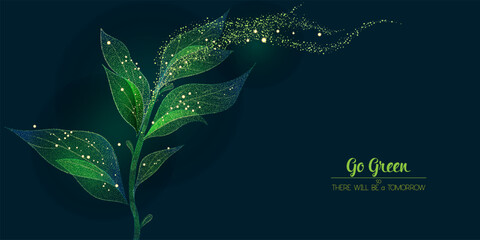 Abstract plant with green leaves made of dots. Eco concept Go green © Valenty